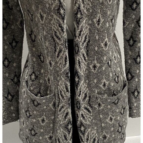 Lucky Brand Aztec Pattern Front Pockets Shawl Collar Open Black Cardigan Sz‎ XS - Picture 5 of 8